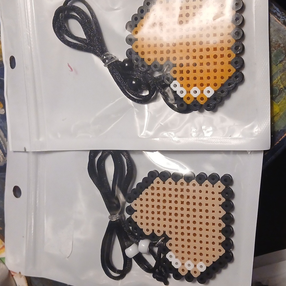 2 Bead Perler Heart Necklace Handmade jewelry beaded